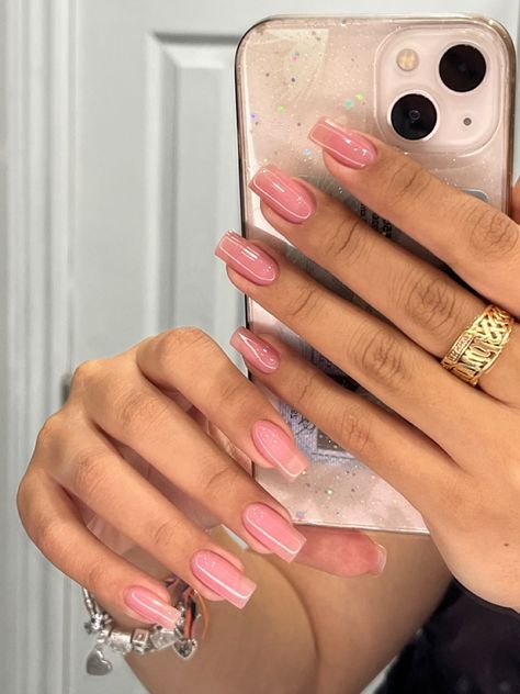 Square Overlay Nails, Clear Pink Square Acrylic Nails, Short Square Acrylic Nails Sheer Pink, Clear Pink Square Nails, Clear Pink Overlay Nails, Hard Gel Overlay On Natural Nails, Overlay Nails Black Women, Gel Overlay On Natural Nails, Clear Pink Tapered Square Nails