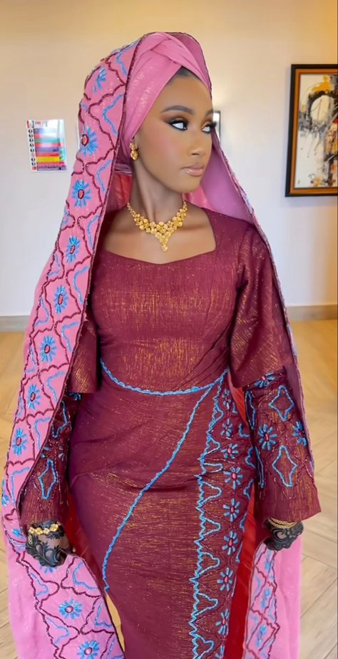 Hausa Bride Traditional Attire, Yoruba Attire, Hausa Bride, Nigerian Dress, Ankara Long Gown Styles, Afrocentric Fashion, Afrikaanse Mode, African Inspired Clothing, African Print Dress Designs