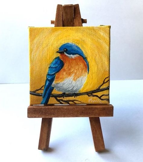 Mini Tela, Art Mini Toile, Bird Painting Acrylic, Bird Paintings On Canvas, Mini Easel, Small Canvas Paintings, Small Canvas Art, Arte Inspo, Small Canvas