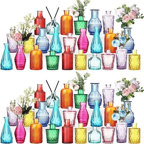 Amazon.com: 60 Pcs Colored Glass Bud Vases Small Vases for Flowers Vintage Embossed Vases in Bulk Mini Glass Bottles for Wedding Centerpieces Home Table Decoration : Home & Kitchen Glass Bud Vases, Glass Vases Centerpieces, Vases For Flowers, Small Vases, Small Glass Vases, Flower Bottle, Boda Mexicana, Mini Glass Bottles, Look Retro