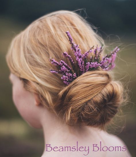 Charming hair flowers for flower girls or bridesmaids Bridesmaid Hair Flowers, Heather Wedding, Heather Flower, Scottish Heather, Hair Flowers, I Am So Grateful, Whimsical Wedding, So Grateful, Flower Bouquet Wedding