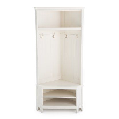 Belham Living Richland Corner Hall Tree - Antique White | Hayneedle Coat Closet Storage, Corner Hall Tree, Bedroom Furniture Redo, Corner Basket, Mud Room Entry, Bench Ideas, Corner Decor, Room Corner, Entryway Ideas