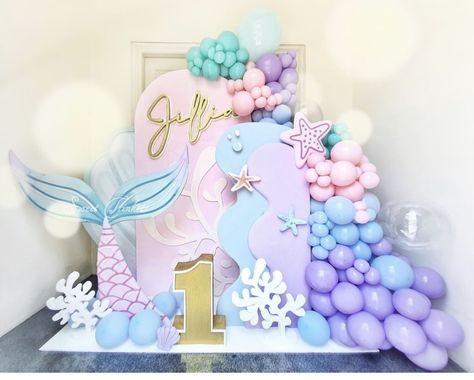 Mermaid First Birthday Party, Birthday Party Paper Decorations, Ocean Birthday Party, Mermaid Birthday Party Decorations, 1st Birthday Girl Decorations, Mermaid Theme Birthday Party, Mermaid Birthday Cakes, Mermaid Party Decorations, Girl Birthday Decorations