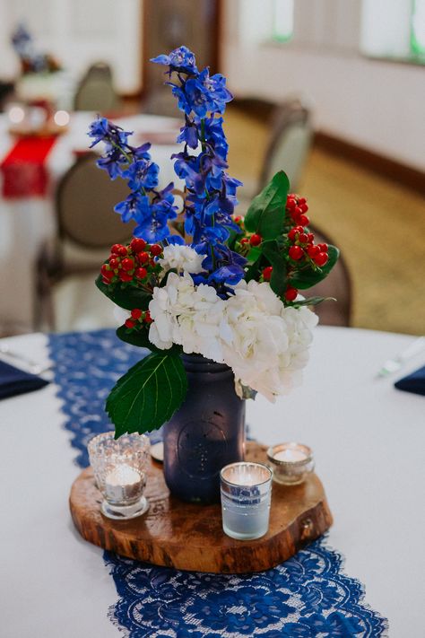 Patriotic Centerpieces Table Decorations, Patriotic Decorations Centerpieces, Red White Blue Wedding, Patriotic Table Decorations, Americana Wedding, July 4th Wedding, Patriotic Centerpieces, Patriotic Wedding, Blue Wedding Centerpieces