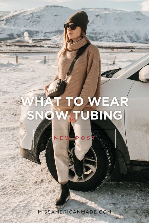 Don't let dreary winter weather get you down! Embrace the fun of snow tubing with the perfect outfit. From cozy sweaters to insulated jackets, we've got the essential pieces for staying warm and fashionable on the slopes. Let's make memories in the snow! #WinterActivities #SnowFun #FashionInspiration Snow Weather Outfits Winter, What To Wear In The Snow, Snow Tubing Outfit For Women, Snow Weather Outfit, Tubing Outfits, Sledding Outfit, Tubing Snow, American Made Clothing, Snow Tubing