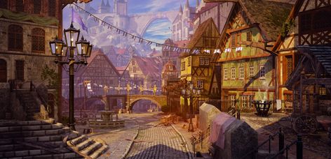 Medieval Square, Village Artwork, Old Germany, Medieval Germany, Camp Nanowrimo, Fantasy Village, 3d Environment, Modular Walls, Pretty Art