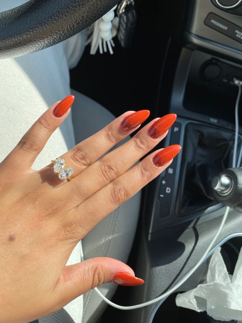 Burnt Orange Red Nails, Orangy Red Nails, Burnt Orange French Tip Nails, Dark Orange Nails Fall, Rust Colored Nails, Rust Orange Nails, Terracotta Nails, Burnt Orange Nails, Red Orange Nails