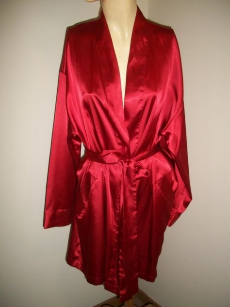 "Victorias Secret red ruby robe, one size, Length-35\" long good condition" Red Silk Robe, Long Silk Nightgown, Womens Nightgowns, Babydoll Nightgown, Peignoir Sets, Silk Nightgown, Women's Nightgowns, Silk Camisole, Silk Robe