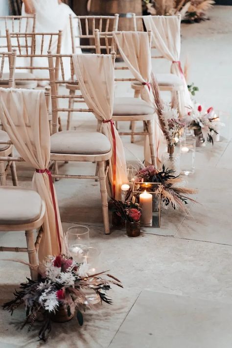 Chair Drapes, Boho Venue, Hedsor House, Dried Flowers Wedding, Iconic Weddings, Chair Covers Wedding, Boho Style Wedding, Wedding Aisle Decorations, Rustic Wedding Venues