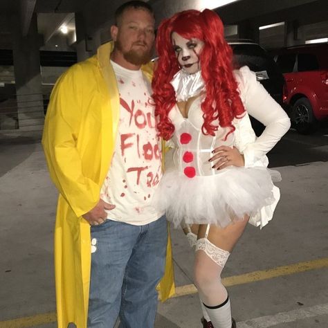 Sexy female pennywise and Georgie couples costume Penny Wise Couple Costume, Georgie Costume It Women, Penny Wise And Georgie Costume Couple, Penny Wise And Georgie Costume, Pennywise Costume Female Diy, Womens Pennywise Costume, Pennywise Costume Female, Pennywise And Georgie Costume Couple, Boyfriend And Girlfriend Costumes