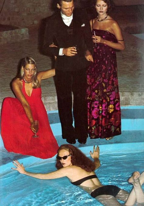 GRACE IN A POOL Brigitte Nielsen, Newton Photo, Grace Coddington, Vintage Editorials, Patti Hansen, Jerry Hall, Jean Shrimpton, 70s Glam, Vintage Designer Fashion