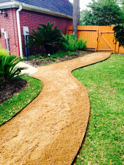 Completed crushed Granite pathway Crushed Rock Pathway, Decomposed Granite Patio, Crushed Granite, Backyard Ideas For Small Yards, Backyard Walkway, Landscape Edging, Most Beautiful Gardens, Front Yard Garden, Yard Design