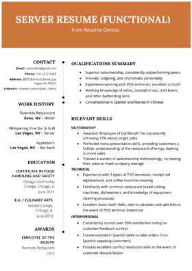 Server Resume, Functional Resume Template, Teaching Credential, Resume Profile, Chronological Resume, Resume Template Examples, Summary Writing, Student Government, Resume Summary