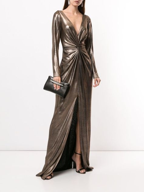 Long Sleeve Metallic Gown – Marchesa Size 6 Fashion Outfits, Rose Gold Prom Dress, Metallic Gown, Lycra Dress, Gown Gold, Gold Prom Dresses, Gown Skirt, Metal Clothing, Early Spring Outfits