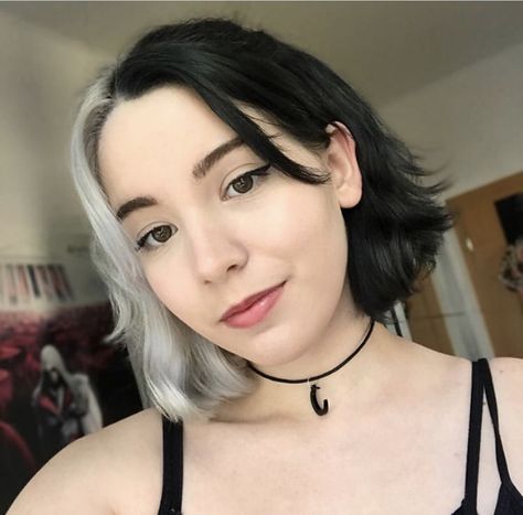 Short White Hairstyle, Half Black Half White Hair Short, Half Brown Half Platinum Hair, Half And Half Hair Color Black And White, Half Platinum Half Black Hair, Short Split Dyed Hair, Black White Split Hair, Silver Hair Girl, Half Dyed Hair