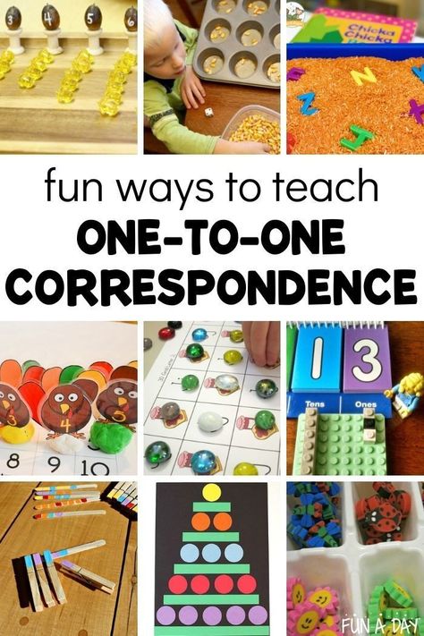 10 + creative ways to teach one-to-one correspondence. Each of these activities is a meaningful and playful way to teach this important math concept. While this is a crucial math skill, it’s also important in literacy too! Great for preschool. Infant Math Activities Ideas, One To One Counting Activities, Math And Literacy Activities Preschool, Teaching 1 To 1 Correspondence, Math Skills Preschool, Preschool One To One Correspondence, 1:1 Correspondence Kindergarten, One To One Correspondence Activities Preschool, One To One Correspondence Kindergarten