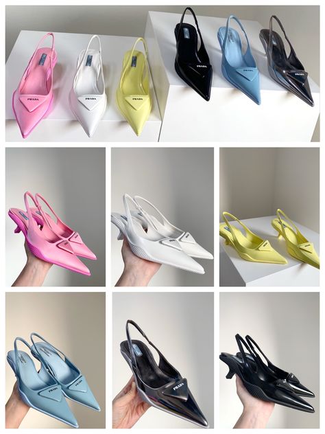 Prada Pumps Outfit, Luxury Feminine Summer Kitten Heels, Prada Kitten Heels Outfit, Luxury Leather Chic Kitten Heels, Luxury Leather Fitted Kitten Heels, Prada Heels, Prada Shoes Outfit, Prada Pumps, Prada Kitten Heels