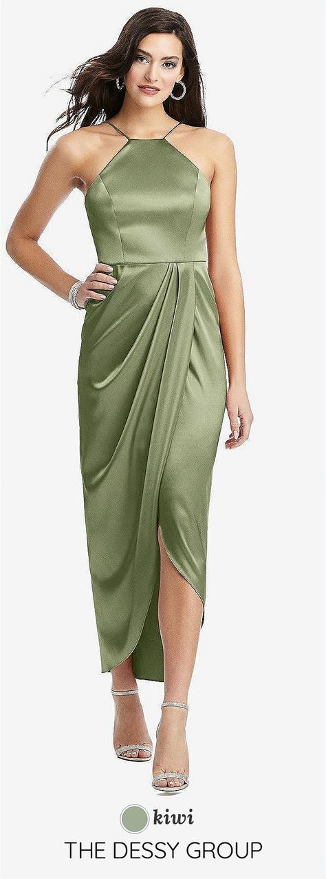 Dusty Olive Bridesmaid Dresses, Light Olive Green Bridesmaid Dresses, Olive Green Dress For Wedding, Satin Dresses Plus Size, Satin Green Bridesmaid Dresses, Sage Green Kebaya, Gaun Satin Dresses, Light Green Long Dress, Light Green Satin Dress