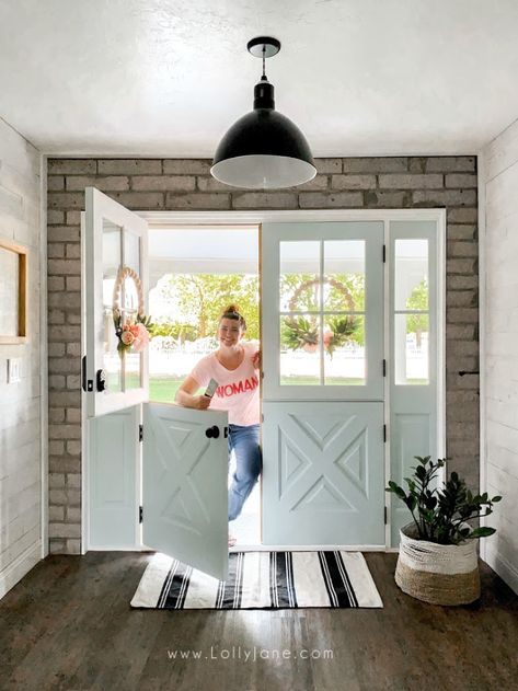 Double Dutch Doors, Dutch Doors Diy, Dutch Doors Exterior, Farmhouse Trim, Dutch Doors, Farmhouse Doors, Double Dutch, Double Front Doors, Paint Wood