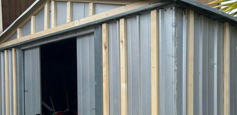 A SAVVY woman has shared how she managed to give her garden a makeover just by giving the outdoor shed a glow up.  Taking to social media, she shared several before and after photos of the metal shed, which appeared to be an eyesore.  She and her husband first started by getting timber and placing […] Metal Sheds Ideas, Metal Sheds Ideas Backyard, Brick Shed Makeover, Metal Garden Shed Makeover, Steel Shed Makeover, Farmhouse Shed Ideas, Resin Shed Makeover, Painting A Metal Shed, Painting Metal Shed