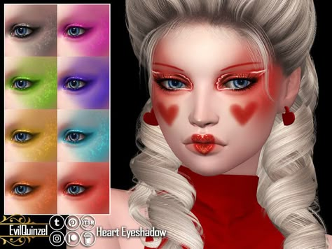 Sims 4 Clown Makeup, Sims 4 Drag Queen Cc, Heart Eyeshadow, Cc Makeup, Cc Packs, Heart Guest Book, Drag Make-up, Sims 4 Cas Mods, Makeup Cc