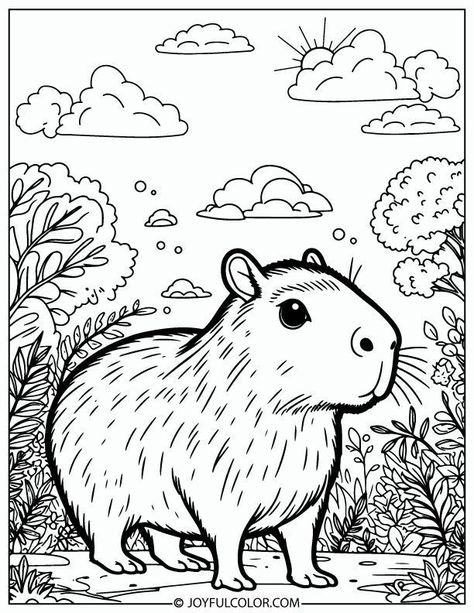 Free Printable Animal Coloring Pages Capybara Coloring Page, Unique Coloring Pages, Printable Animals, Outline Drawing, Printable Coloring Sheets, Coloring Pages For Adults, Cool Coloring Pages, Outline Drawings, Book For Kids