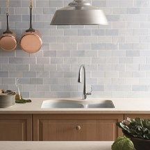 Related image Backsplash Trends, Kitchen Backsplash Trends, Ann Sacks Tiles, Grey Floor Tiles, Vintage Cupboard, Ann Sacks, Stone Accessories, Eclectic Kitchen, Tile Inspiration