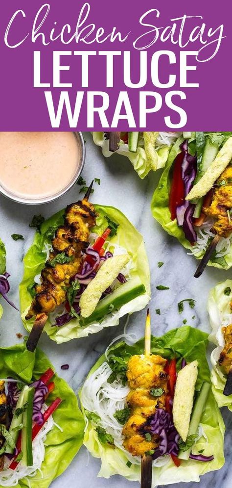 Asian Chicken Lettuce Wraps, Satay Sauce, Lettuce Wrap Recipes, Lettuce Wrap, Vermicelli Noodles, Chicken Lettuce Wraps, Chicken Satay, Healthy Veggies, Easy Weeknight