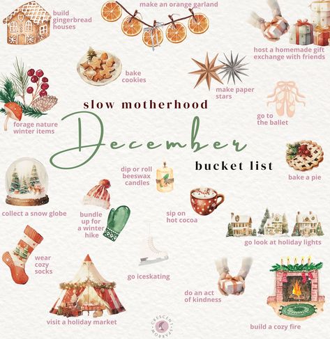 ✨🎄DECEMBER BUCKET LIST 🎄✨  I created another fun bucket list for you and your littles to check off as we go through the final days of 2024! ☃️ Wishing you and your family an amazing and slow december ❄️ sip some hot cocoa ❄️ make paper stars ❄️ forage nature winter items ❄️ go look at holiday lights ❄️ make gingerbread houses ❄️ make an orange garland ❄️bake cookies ❄️do an act of kindness ❄️ host a homemade gift exchange with friends ❄️ dip or roll beeswax candles ❄️ go iceskating ❄️ ... Bucket List Calendar, Snow Day Bucket List, Christmas Day To Do List, Things To Do In January Bucket Lists, January Bucket List Ideas Kids, January Bucket List 2025, January Things To Do, Homemade Gift Exchange, February Bucket List