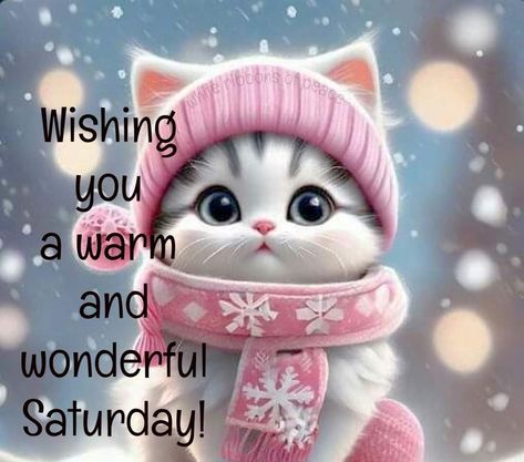 Good Morning Winter Images, Good Morning Happy Weekend, Saturday Morning Quotes, Happy Saturday Images, Friday Cat, Cute Cat Quotes, Saturday Greetings, Good Morning Winter, Weekend Greetings