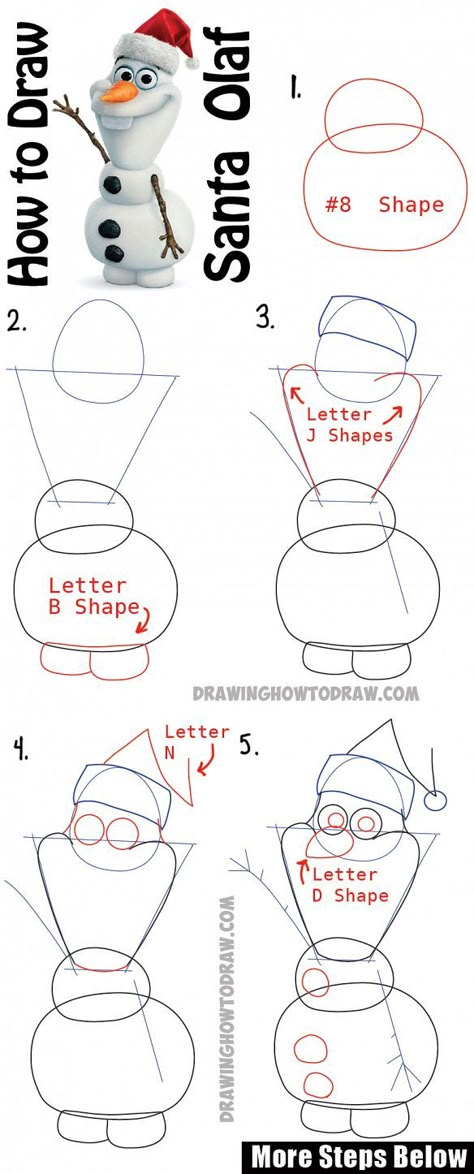 How to Draw Olaf with Santa Claus Hat On Step by Step Drawing Tutorial Cartoon Characters Step By Step, How To Draw Olaf, Draw Olaf, Olaf Drawing, Draw Cartoon Characters, 3d Drawing Tutorial, 3d Drawing Techniques, Drawing Disney, How To Draw Steps