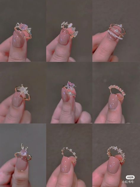 Cute Rings Aesthetic, Cute Gold Rings, Aesthetic Jewelry Rings, Wedding Ring Aesthetic, Pretty Rings Simple, Korean Rings, Minimalist Accessories Jewellery, Rings Butterfly, Rings Pretty