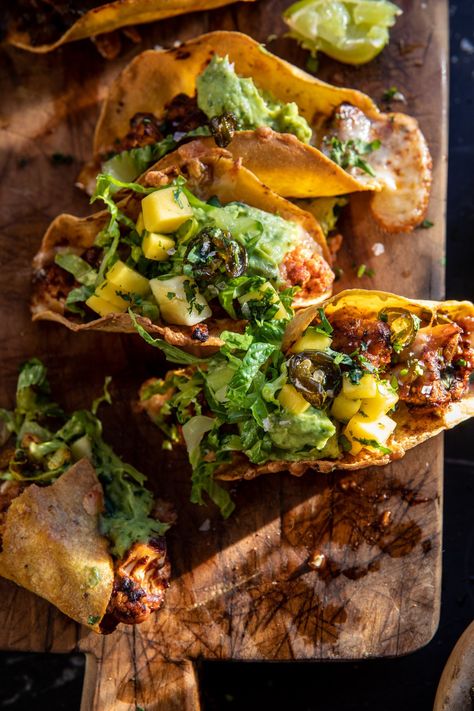 Vegan Cuban Food, Cauliflower Tacos Recipes, Crispy Cauliflower Tacos, Jalapeño Pineapple, Squash Tacos, Jackfruit Tacos, Crispy Cauliflower, Half Baked Harvest Recipes, Veggie Tacos