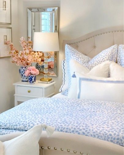 Shop Kirby Leaf 200-Thread Count Cotton … on LTK, the easiest way to shop your favorite influencers. Light Blue Preppy Bedroom, Light Blue Quilt Bedding, Blue Gold White Bedroom Ideas, Preppy Master Bed, Grand Millennial Style Bedding, Cozy Southern Bedroom, Blue And White China Bedroom, Grandmillineal Bedroom, Blue Hydrangea Bedroom