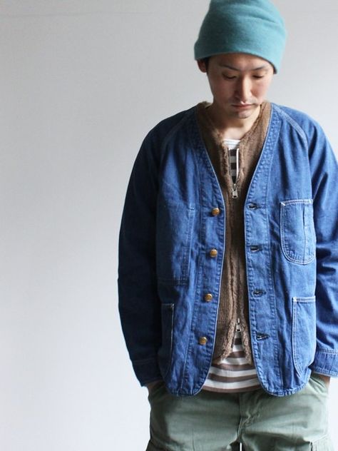 Outer Outfit, Collarless Shirt, Collarless Jacket, Mens Fashion Jeans, Mens Fashion Casual Outfits, Work Jackets, Menswear Inspired, Japan Fashion, Mode Inspiration