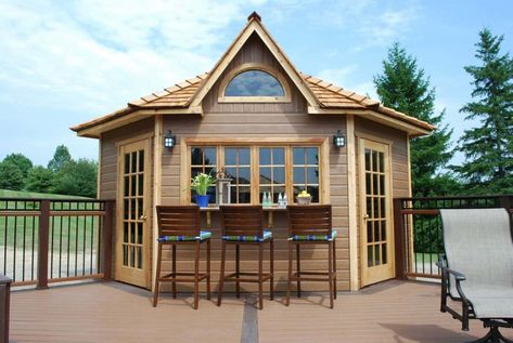 The Catalina: Our 5 Sided Corner Shed - Summerstyle Toronto Backyard, Corner Shed, Shed Conversion Ideas, Backyard Corner, Corner Building, Corner Sheds, Pool Cabanas, Pool Shed, Pool Storage