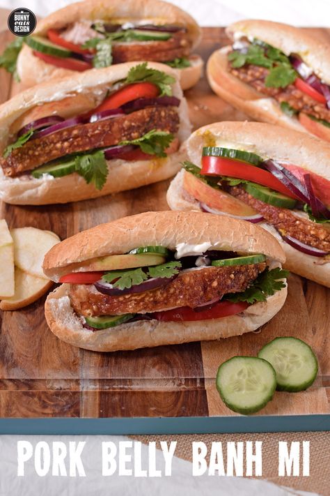 Asian Sliders, Pork Belly Crispy, Crispy Roast Pork, Pork Roasts, Pork Ideas, Pork Belly Roast, Sandwich Recipe Videos, Banh Mi Recipe, Roast Pork Belly