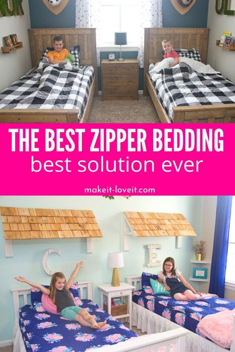 Zipper Bedding Diy How To Make, Bunk Beds Room Ideas, Simple Bedding Sets, Bedding Hacks, Beddys Bedding, Simple Bedding, Boys Bedding Sets, Toddler Bunk Beds, Zipper Bedding