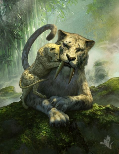 ArtStation - MTG:Temur-Sabertooth Sabertooth Tiger Fursona, Sabertooth Tattoo, Sabertooth Tiger Art, Sabertooth Art, Sabretooth Tiger, Saber Tooth Tiger, Sabertooth Tiger, Prehistoric Wildlife, Mythical Creatures Fantasy