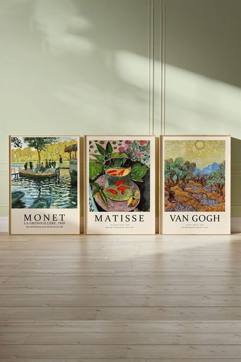 Monet Exhibition, Cuadros Diy, Matisse Paintings, Monet Poster, Bedroom Cozy, 3 Piece Painting, Monet Paintings, Set Of 3 Prints, 3 Piece Wall Art