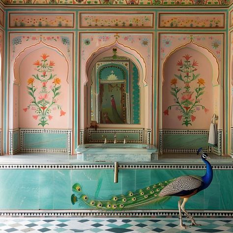 Indian Minimalist Interior, Peacock Interior Design, Lounge Backdrop, Rajasthan Village, India Interior Design, Greek Interior Design, Movie Poster Project, Ganesh Chaturthi Decoration, 2nd December