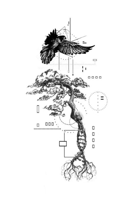 Patchwork Tattoo Nature, Fine Line Full Back Tattoo, Compass Tree Tattoo, Geometric Nature Tattoo Design, Realistic Compass Tattoo, Science Tattoos Biology, Jungle Tattoo Design, Tattoo Ideas Realistic, Drawings Tattoo Ideas