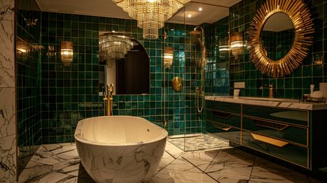 15 Best Art Deco Glam Room Designs - Marry Design Penthouse Room, Eclectic Room Design, Art Deco Motifs, Velvet Sofas, Cottage Room, English Room, Art Deco Bathroom, Deco Bathroom, Statement Chandeliers