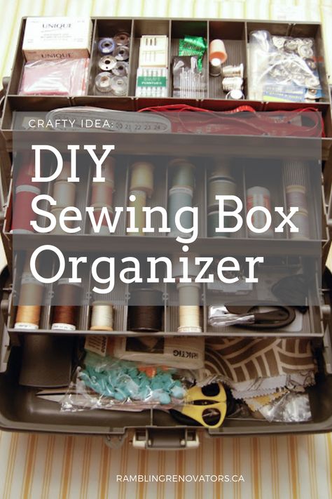 Sewing Box Diy How To Make, Sewing Baskets Organization, Sewing Kit Box Diy Ideas, Sewing Pattern Organizer, Sewing Box Ideas Diy, Diy Sewing Kit Organizer, Sewing Accessories Organizer, Diy Sewing Box Organizer, Sewing Box Organization