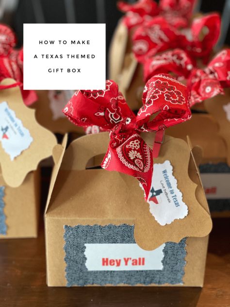 Texas Gift Boxes | Welcome To Texas Gift Ideas 2021 Texas Gift Basket, Texas Themed Gifts, Welcome To Texas, Texas Party, Update Kitchen, Texas Theme, Diy Barn, Texas Gifts, Themed Gift Baskets