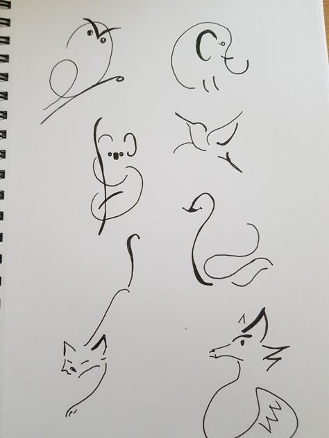 Animals art lines arty easy wildlife Abstract Animal Drawing, Animal Line Art Tattoo, Animal Tatoos Ideas, One Line Art Animals, Animal Art Easy, Easy One Line Drawing, One Line Drawing Easy, Animal Outline Drawing, Cute Signature Ideas