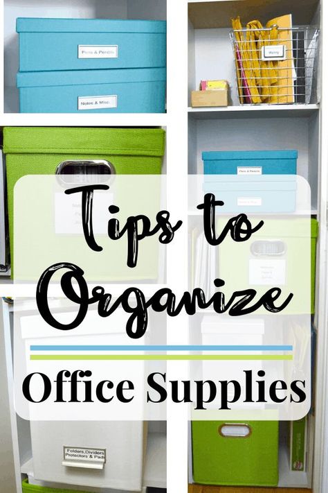 10+ tips to organize office supplies at home so that they're functional and pretty. Make the most of a small space with careful planning and organizing. Organize Office Supplies, Office Supplies Closet, Organize Office Space, Organize Office, Office Organization Tips, Cubicle Makeover, Office Supply Storage, Office Organization At Work, Clutter Organization