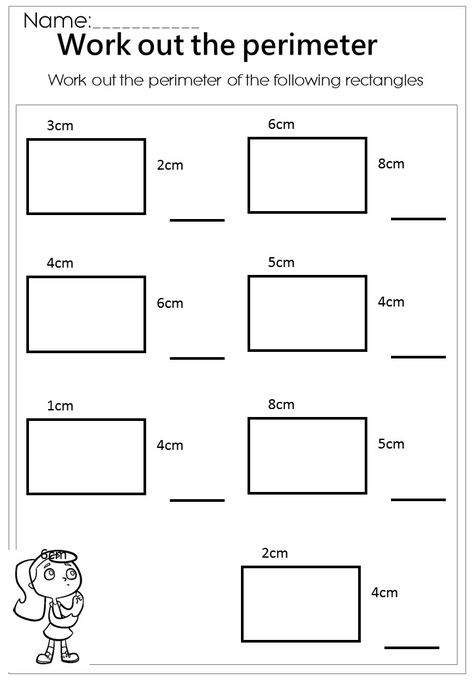 Work out the rectangle perimeter worksheet Perimeter Of Rectangle, Area And Perimeter Worksheets, Third Grade Math Worksheets, Area Worksheets, Find The Perimeter, Perimeter Worksheets, Measurement Worksheets, Maths Resources, 3rd Grade Math Worksheets