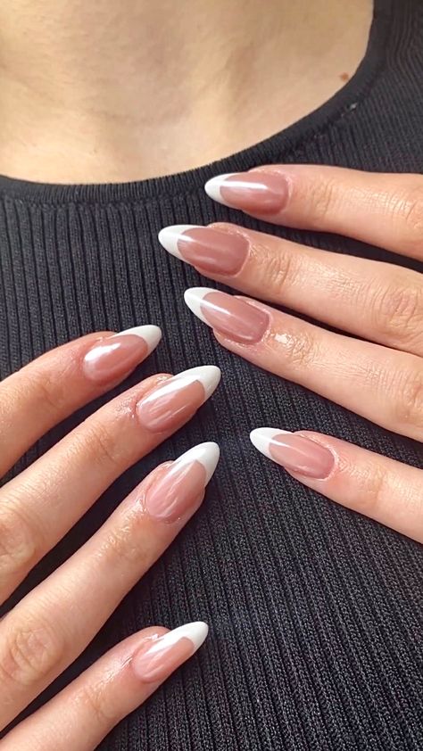 French Tip With Glaze, Pearly French Tips, Pearly French Tip Nails, French Tip Nails Glazed, Shiny French Tip Nails, French Glazed Nails, Nails To Match Red Dress, Glazed French Tip, Glazed French Tip Nails