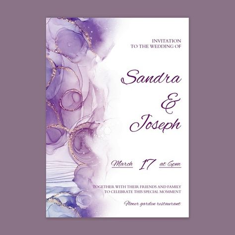 Purple Wedding Cards Invitation Ideas, Invitation Card Design Purple, Aurora Invitation, Purple Wedding Card, Purple Wedding Invitation, Purple Invitations, Elegant Wedding Invitation Card, Wedding Card Frames, Digital Invitations Wedding